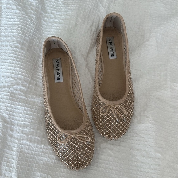 STEVE MADDEN Nude Sparkly Blossoms Ballet Flats with Bow detail Women’s 8.5 - Picture 3 of 11